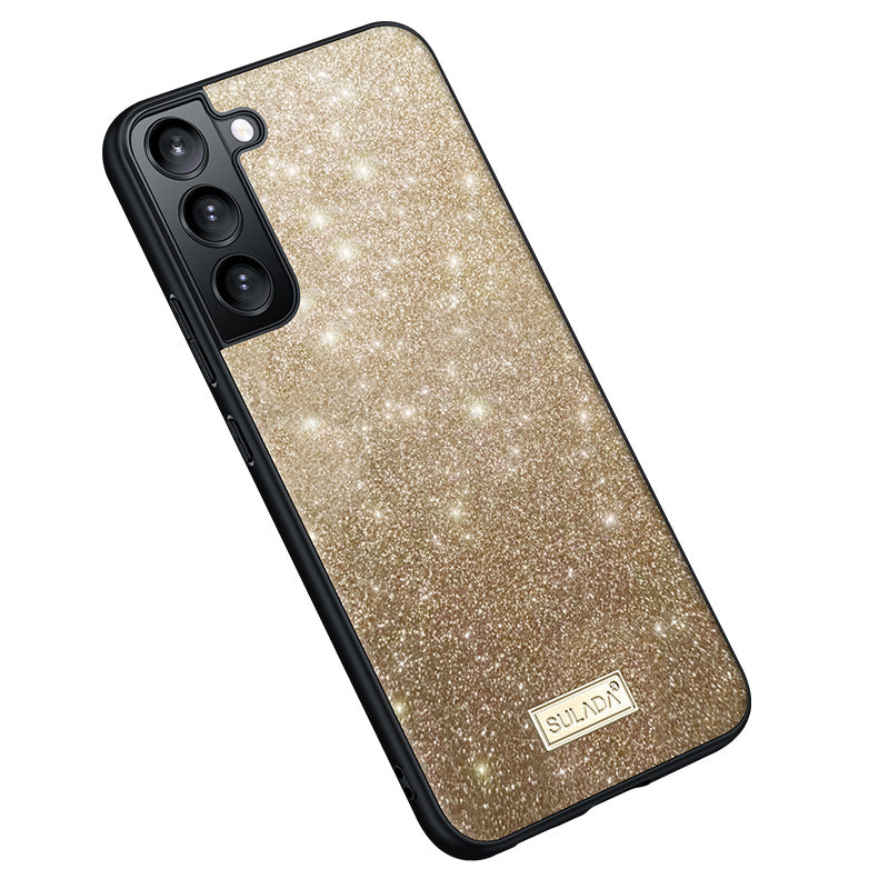 SULADA Cell Phone Cases for Samsung Galaxy S24 Glitter Sequins PU Leather+PC+TPU Cover - Gold