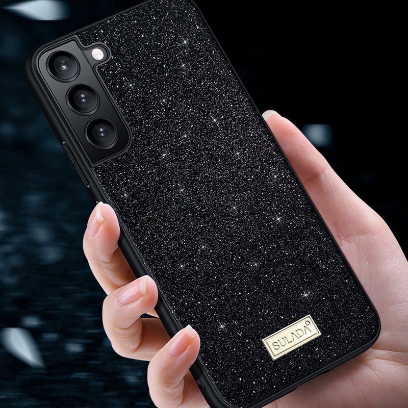 SULADA Cell Phone Cases for Samsung Galaxy S24 Glitter Sequins PU Leather+PC+TPU Cover - Gold