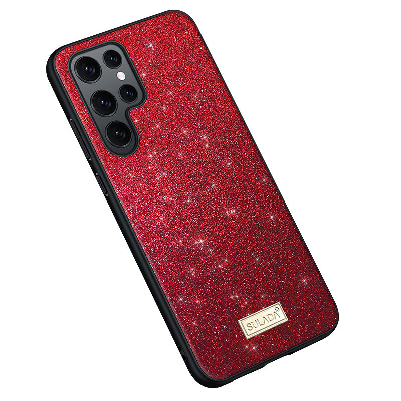 SULADA For Samsung Galaxy S24 Ultra PU Leather+PC+TPU Cell Phone Cases Glitter Sequins Back Cover - Red