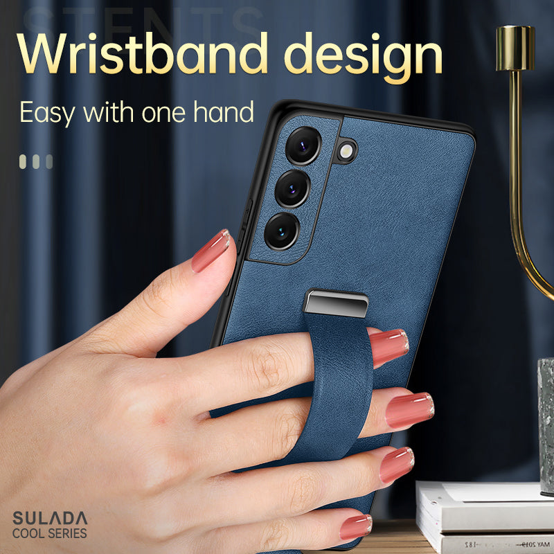 SULADA Fashion Series for Samsung Galaxy S24 Ultra Phone Case Anti-fall Retractable Hand Strap Cover - Brown