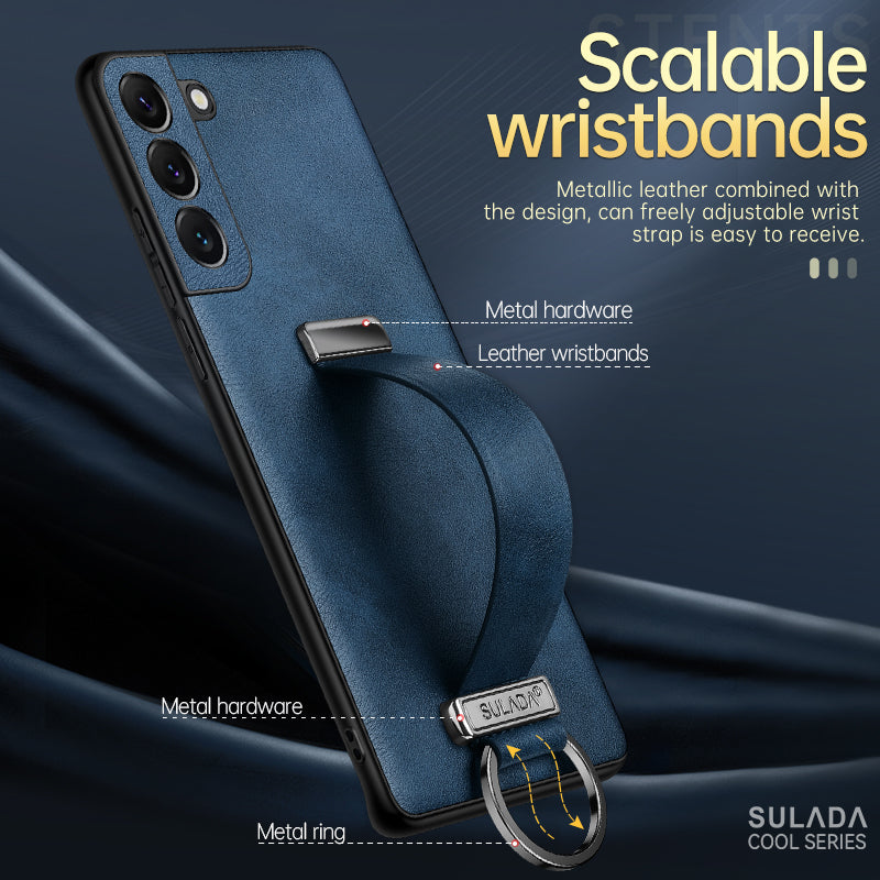 SULADA Fashion Series for Samsung Galaxy S24 Ultra Phone Case Anti-fall Retractable Hand Strap Cover - Brown