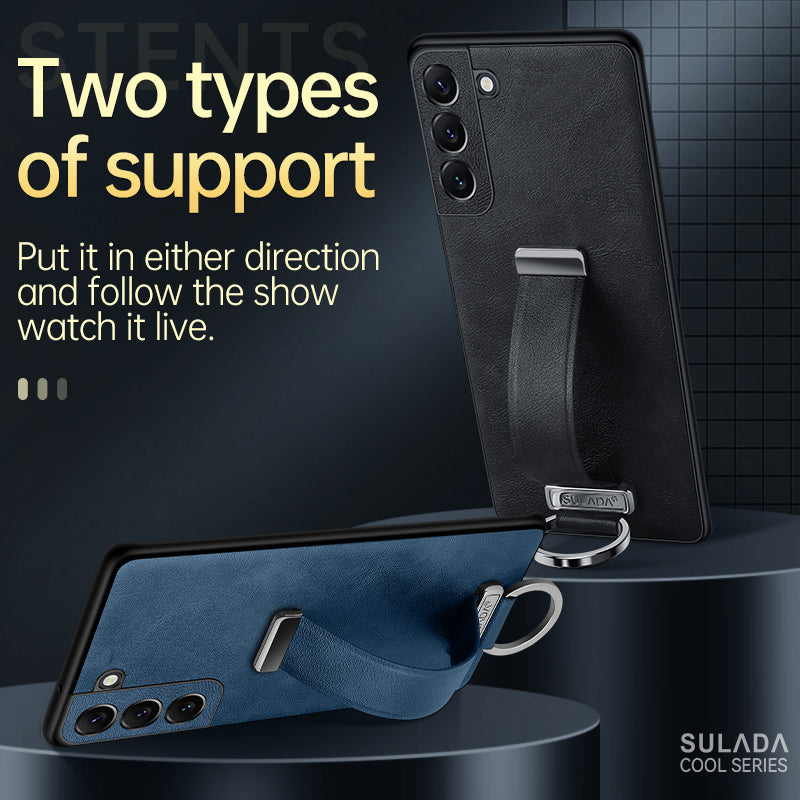 SULADA Fashion Series for Samsung Galaxy S24 Ultra Phone Case Anti-fall Retractable Hand Strap Cover - Brown