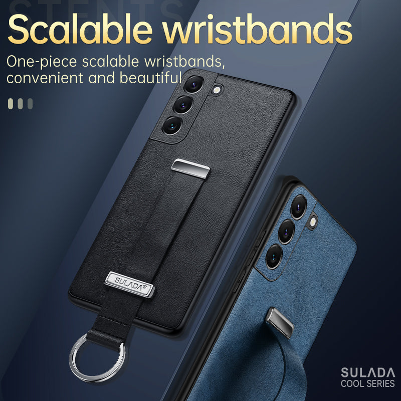 SULADA Fashion Series for Samsung Galaxy S24 Ultra Phone Case Anti-fall Retractable Hand Strap Cover - Brown