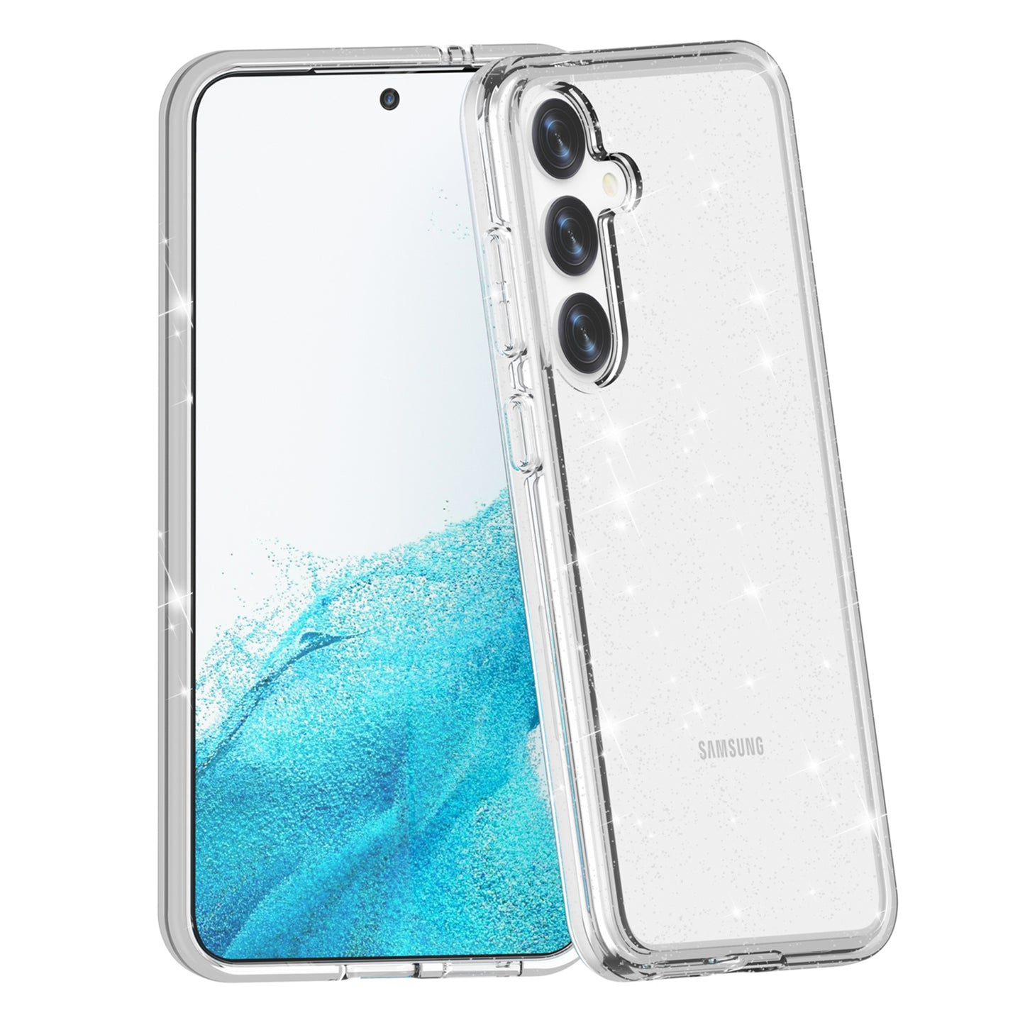 For Samsung Galaxy S24+ Case PC + TPU Shiny Glitter Phone Cover - White