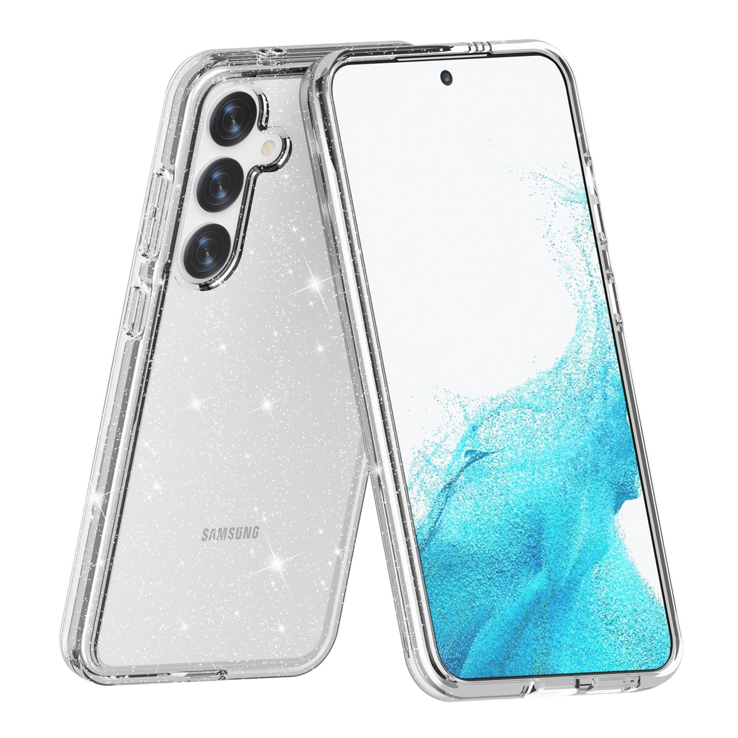 For Samsung Galaxy S24+ Case PC + TPU Shiny Glitter Phone Cover - White