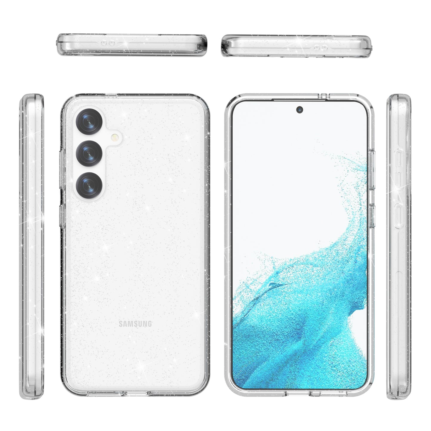 For Samsung Galaxy S24+ Case PC + TPU Shiny Glitter Phone Cover - White