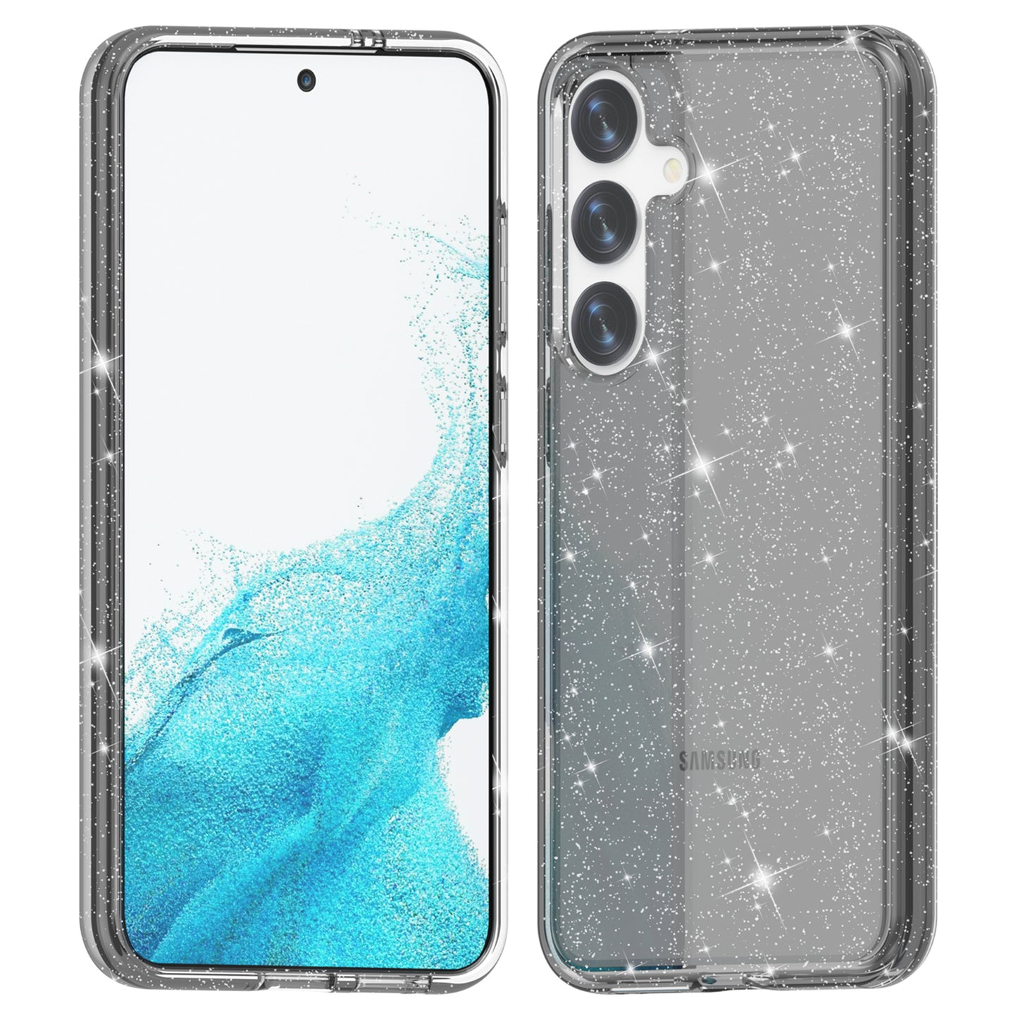 For Samsung Galaxy S24+ Case PC + TPU Shiny Glitter Phone Cover - Black