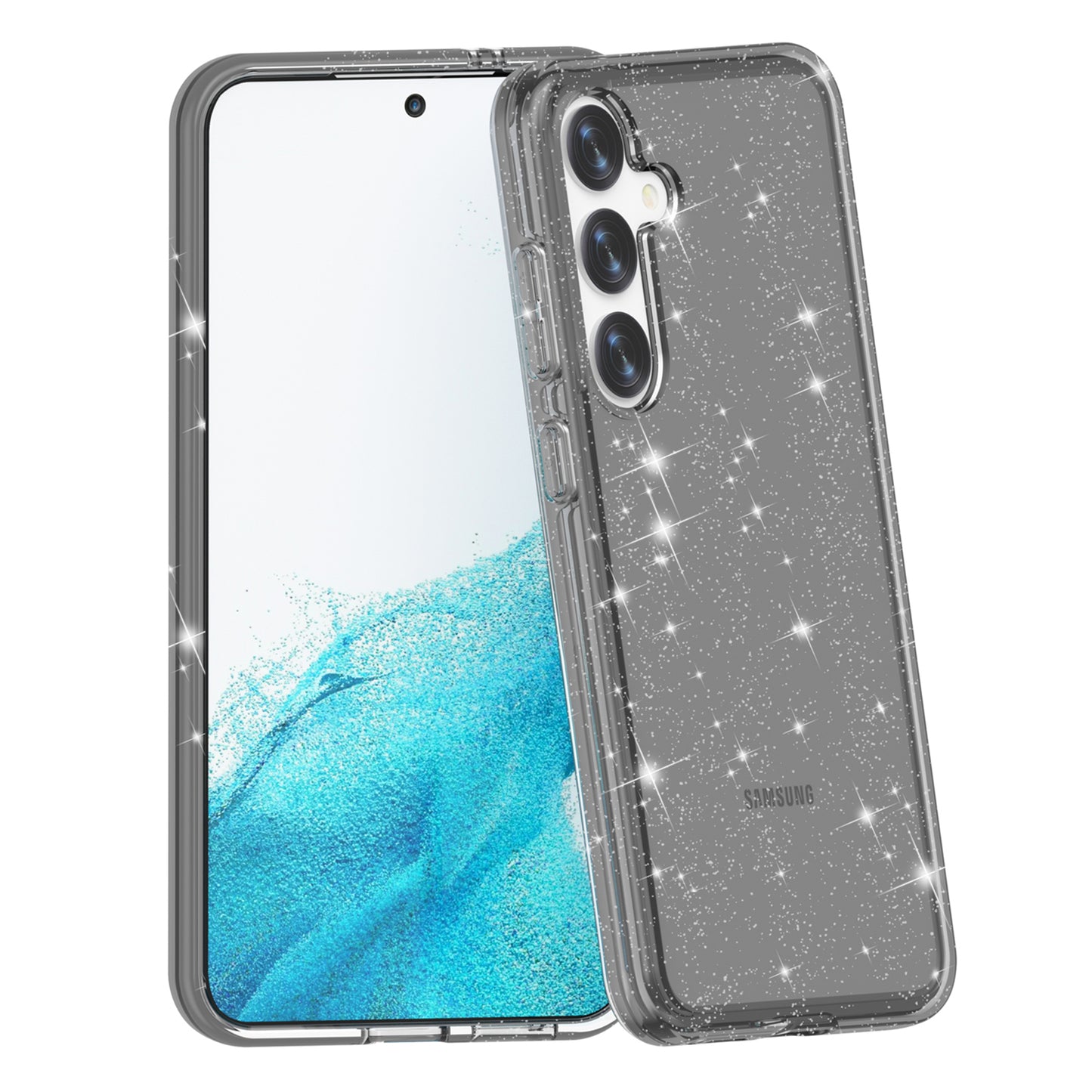 For Samsung Galaxy S24+ Case PC + TPU Shiny Glitter Phone Cover - Black