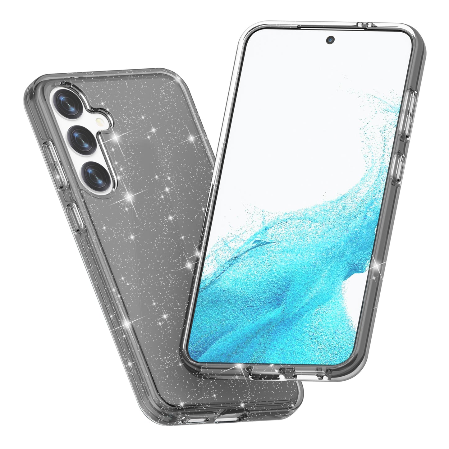 For Samsung Galaxy S24+ Case PC + TPU Shiny Glitter Phone Cover - Black