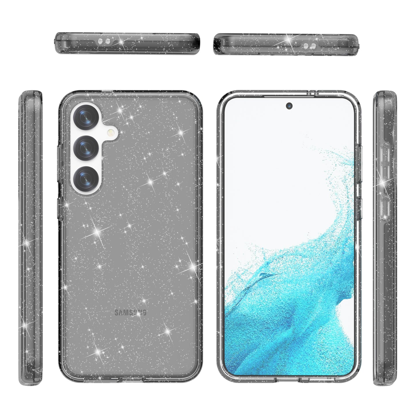 For Samsung Galaxy S24+ Case PC + TPU Shiny Glitter Phone Cover - Black