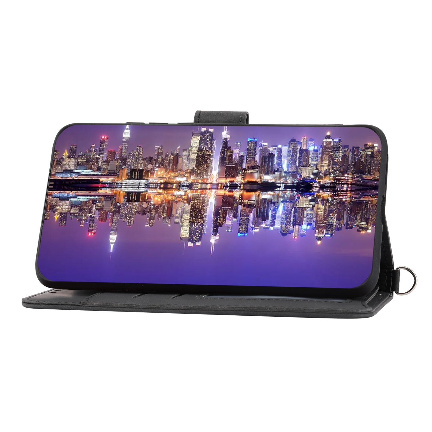 For Samsung Galaxy S24 Case Multiple Card Slots Leather Stand Cover with Straps - Black
