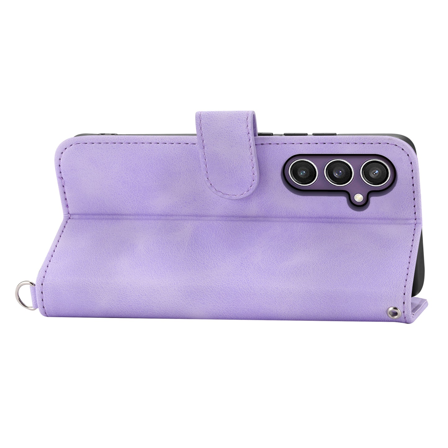 For Samsung Galaxy S24 Case Multiple Card Slots Leather Stand Cover with Straps - Light Purple