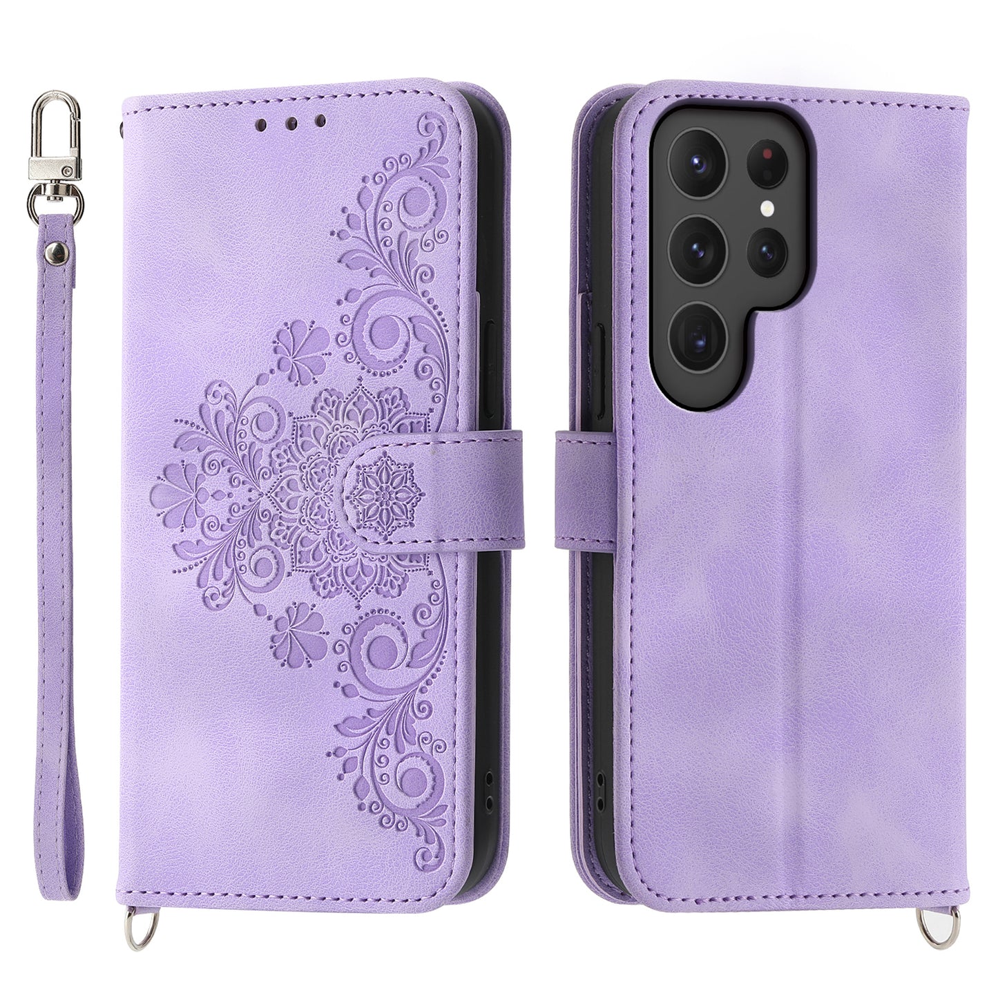 For Samsung Galaxy S24 Ultra Case Skin-touch Wallet Stand Leather Cover with Straps - Light Purple