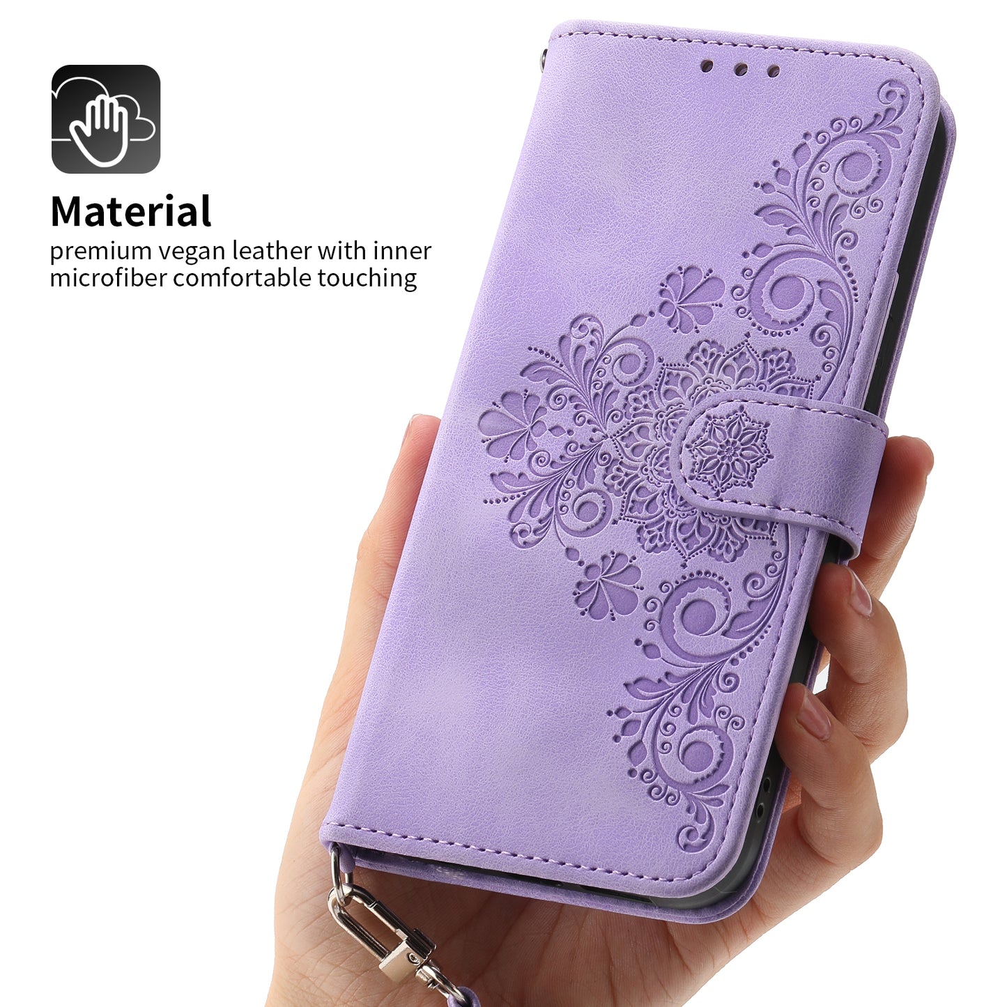 For Samsung Galaxy S24 Ultra Case Skin-touch Wallet Stand Leather Cover with Straps - Light Purple