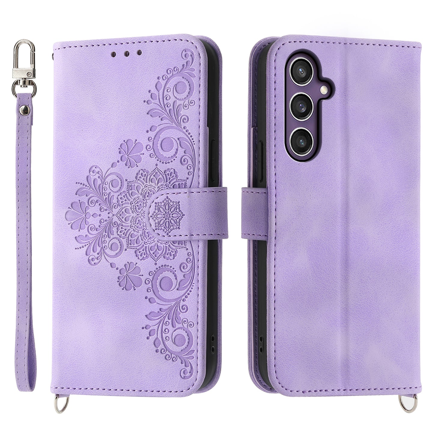 For Samsung Galaxy S24+ Case Multiple Card Slots Leather Wallet Cover with Straps - Light Purple