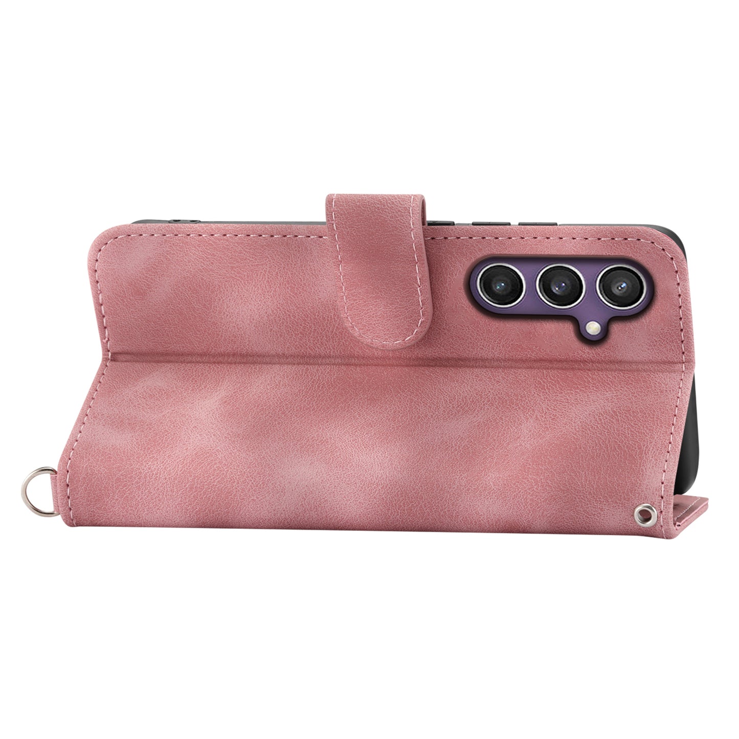 For Samsung Galaxy S24+ Case Multiple Card Slots Leather Wallet Cover with Straps - Pink