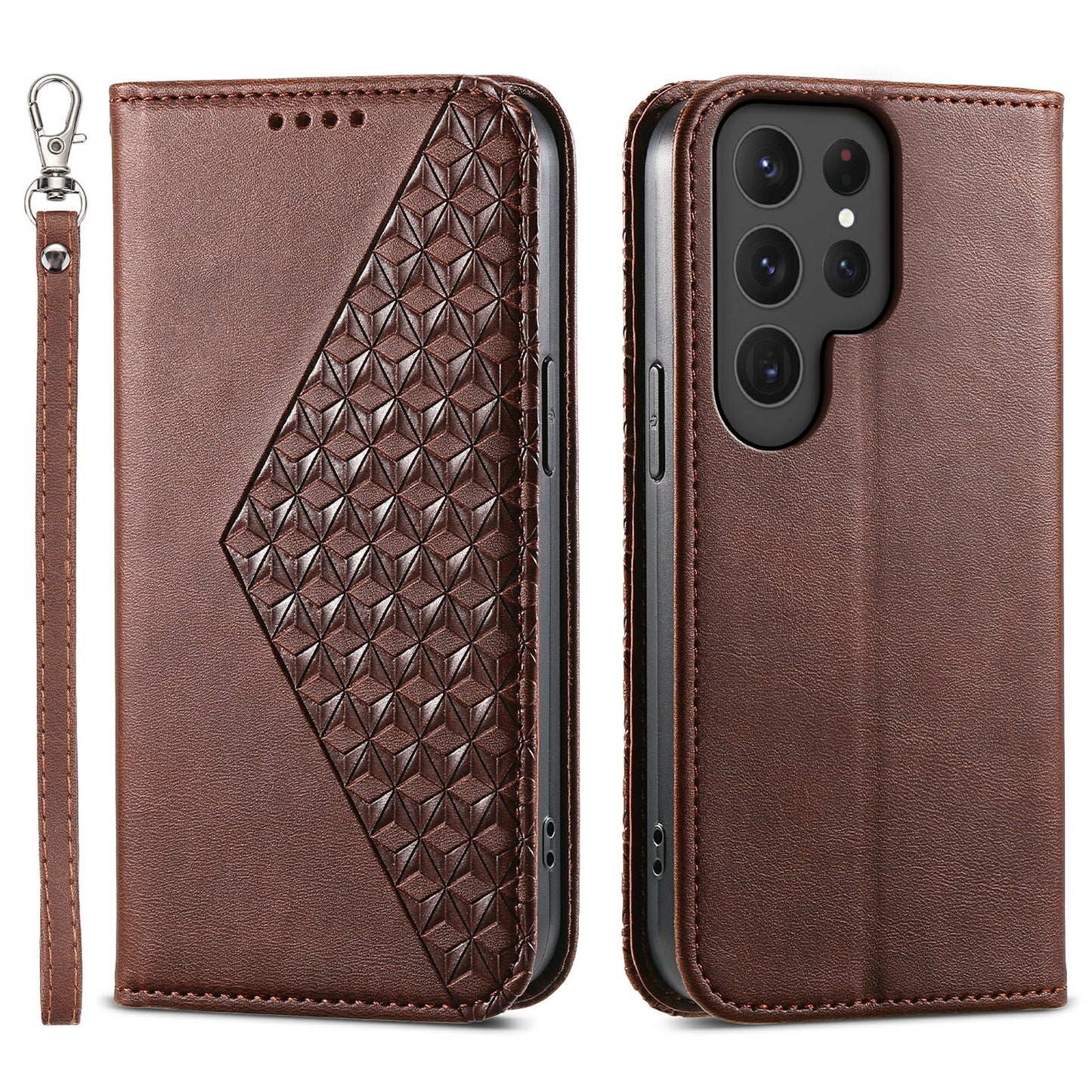For Samsung Galaxy S24 Ultra Case Imprinted PU Leather+TPU Cell Phone Wallet Cover - Brown