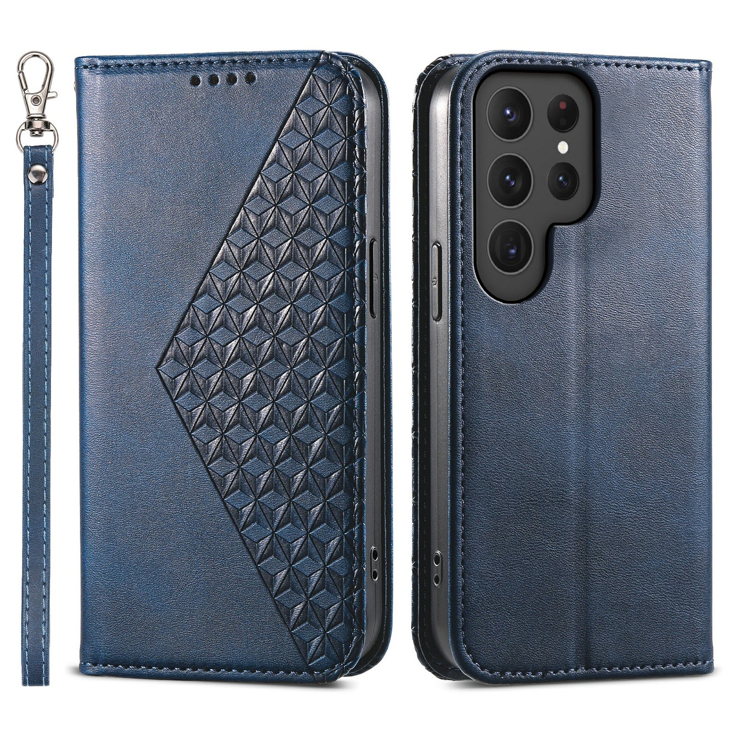 For Samsung Galaxy S24 Ultra Case Imprinted PU Leather+TPU Cell Phone Wallet Cover - Blue