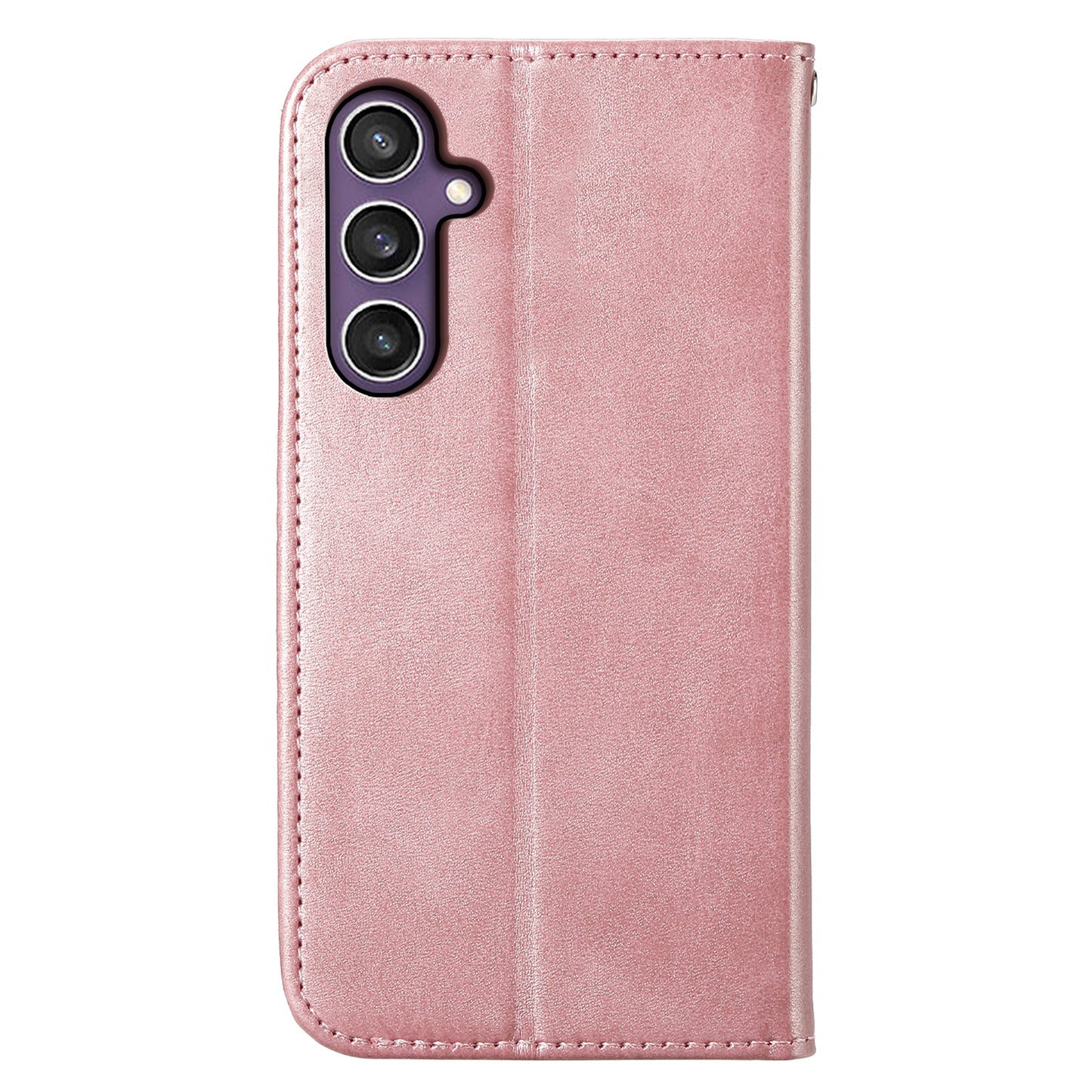 For Samsung Galaxy S24+ Cell Phone Case Calf Texture PU Leather Wallet Cover with Strap - Rose Gold