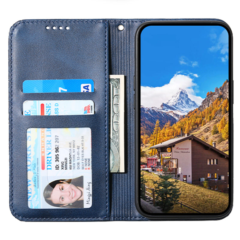 For Samsung Galaxy S24+ Cell Phone Case Calf Texture PU Leather Wallet Cover with Strap - Blue