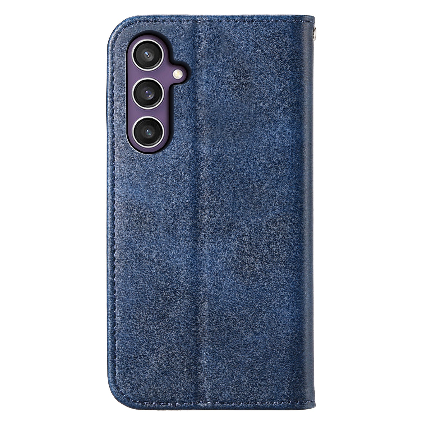 For Samsung Galaxy S24+ Cell Phone Case Calf Texture PU Leather Wallet Cover with Strap - Blue