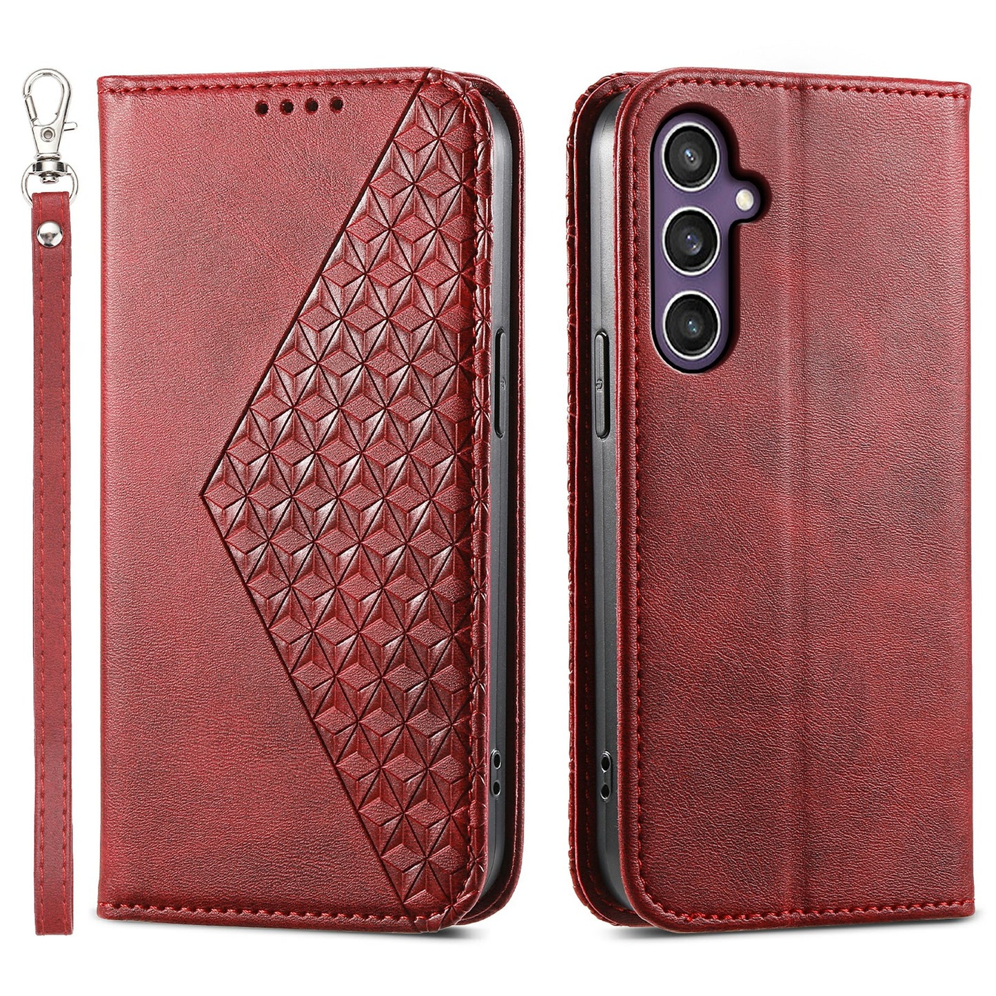 For Samsung Galaxy S24 Case PU Leather Imprinted Smart Phone Protector with Wallet - Red