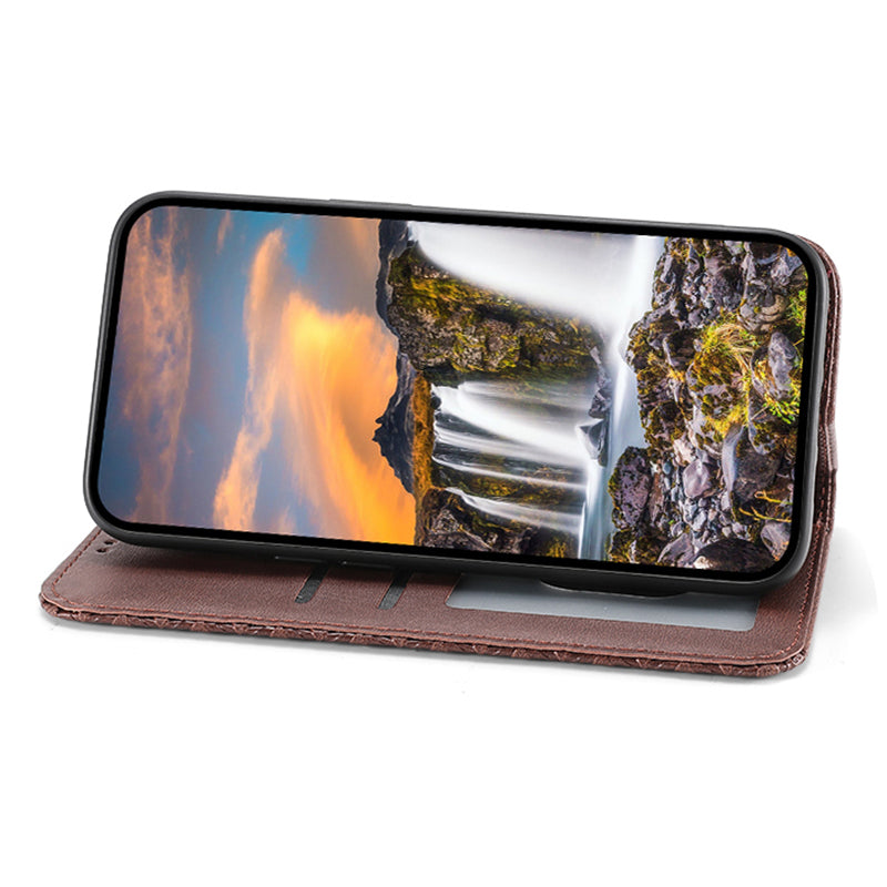 For Samsung Galaxy S24 Case PU Leather Imprinted Smart Phone Protector with Wallet - Brown