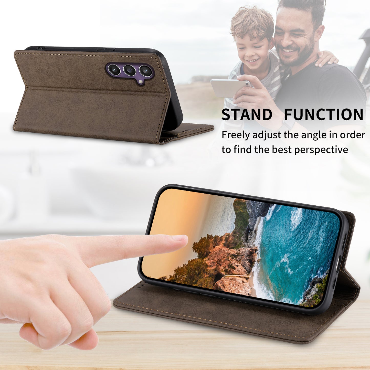 DF-05 For Samsung Galaxy S24+ Cell Phone Case RFID Blocking PU Leather Cover - Brown