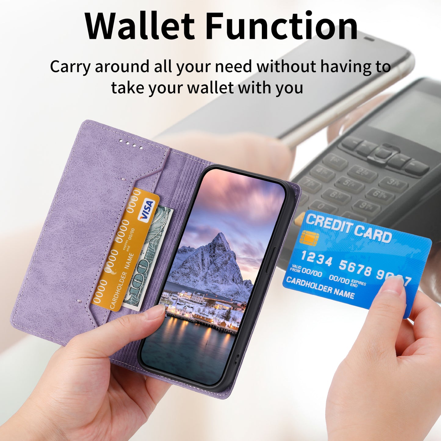 DF-05 For Samsung Galaxy S24 Cell Phone Case RFID Blocking PU Leather Cover with Wallet - Purple