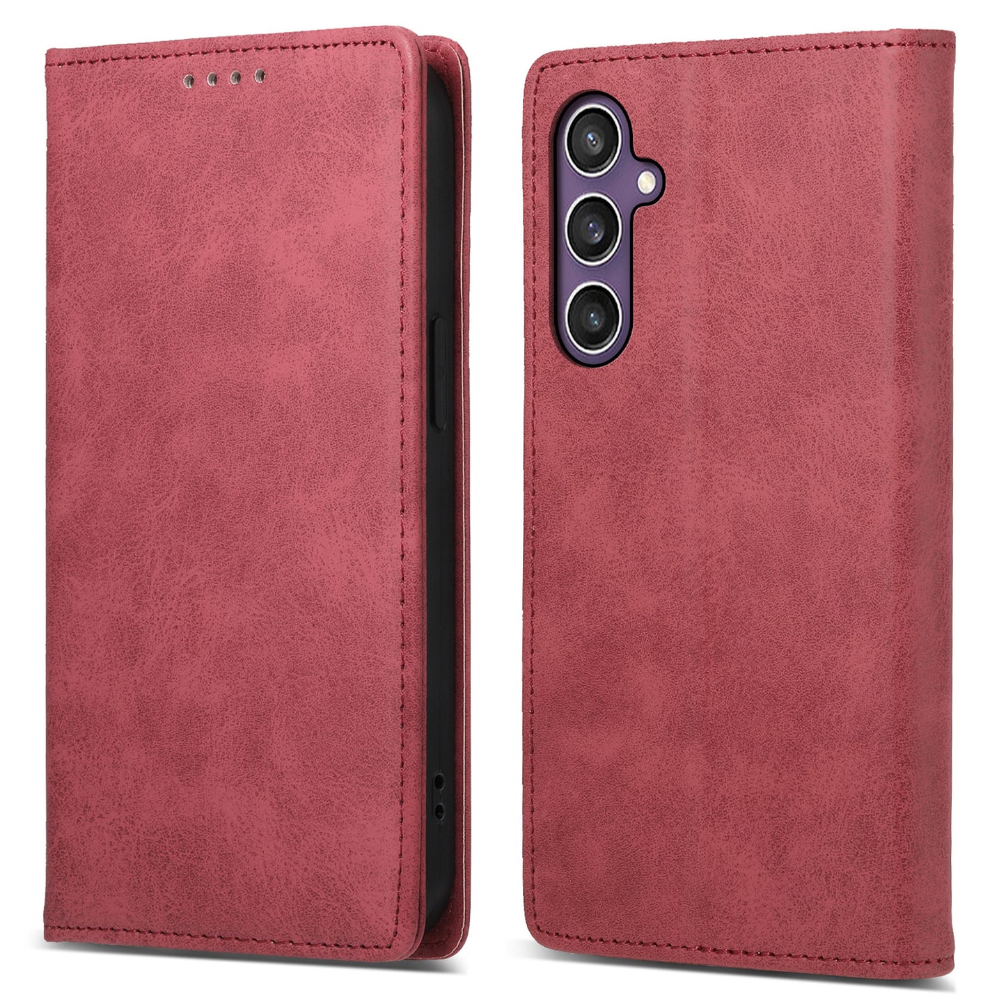 DF-05 For Samsung Galaxy S24 Cell Phone Case RFID Blocking PU Leather Cover with Wallet - Red
