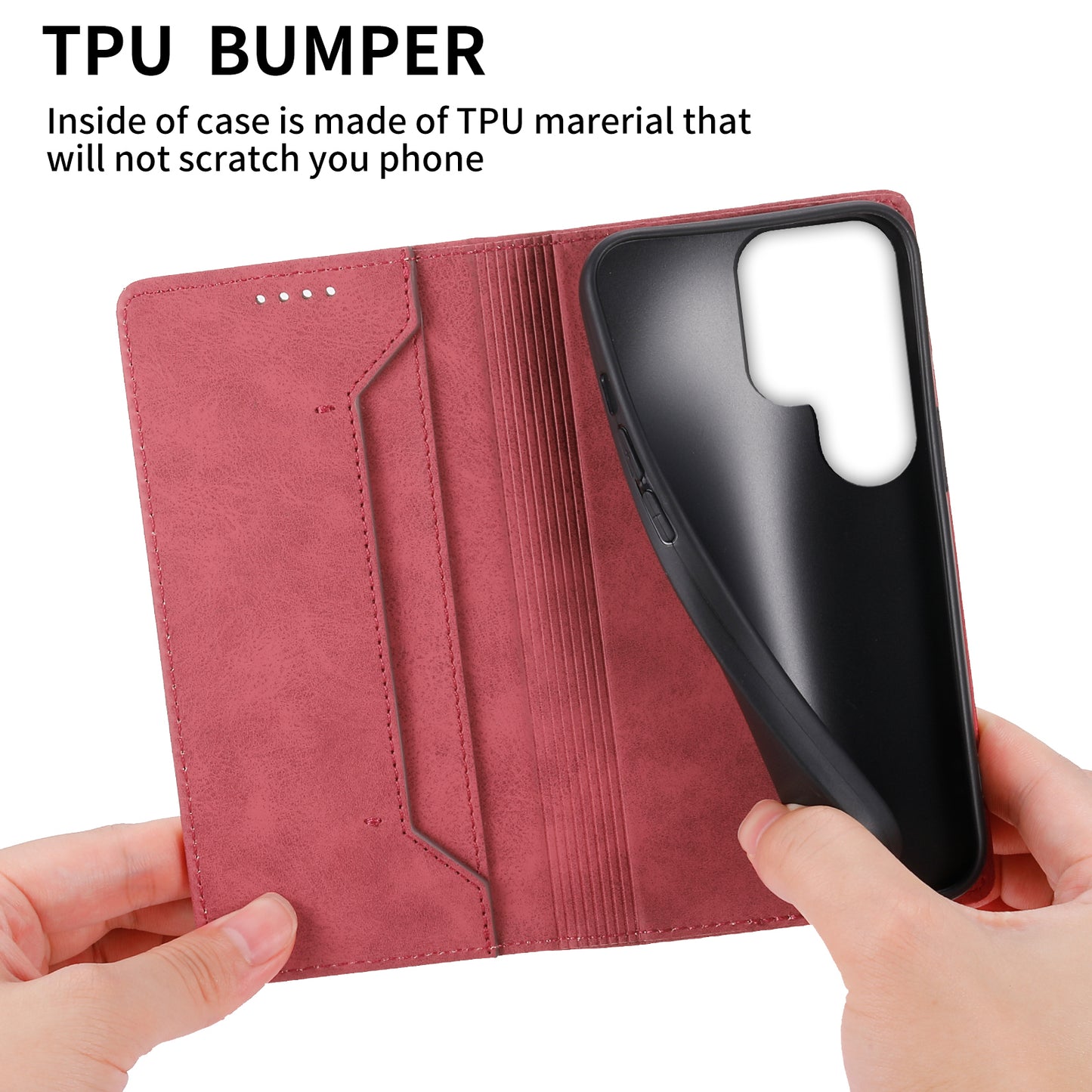 DF-05 For Samsung Galaxy S24 Ultra Case RFID Blocking PU Leather Phone Cover Wallet - Red