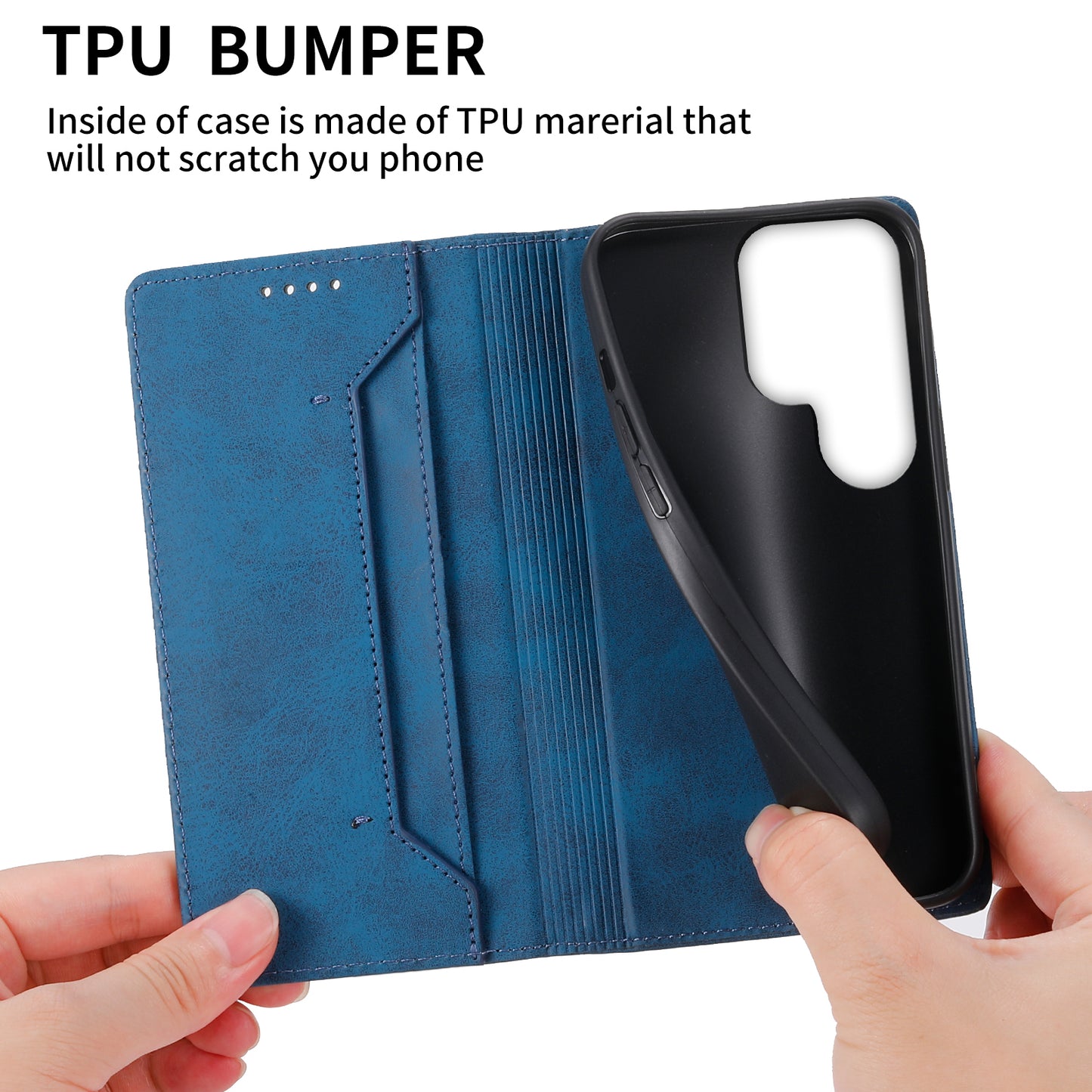 DF-05 For Samsung Galaxy S24 Ultra Case RFID Blocking PU Leather Phone Cover Wallet - Blue