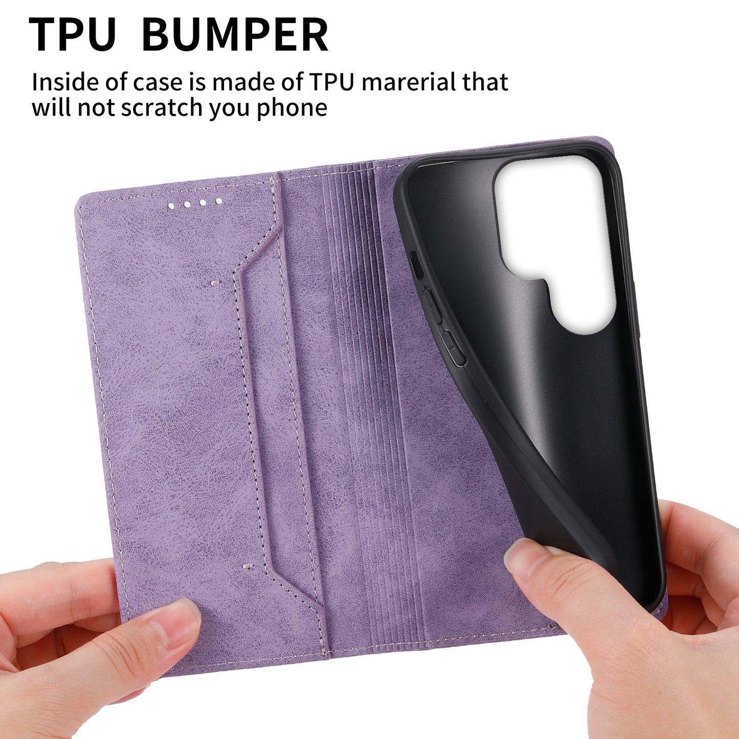 DF-05 For Samsung Galaxy S24 Ultra Case RFID Blocking PU Leather Phone Cover Wallet - Purple