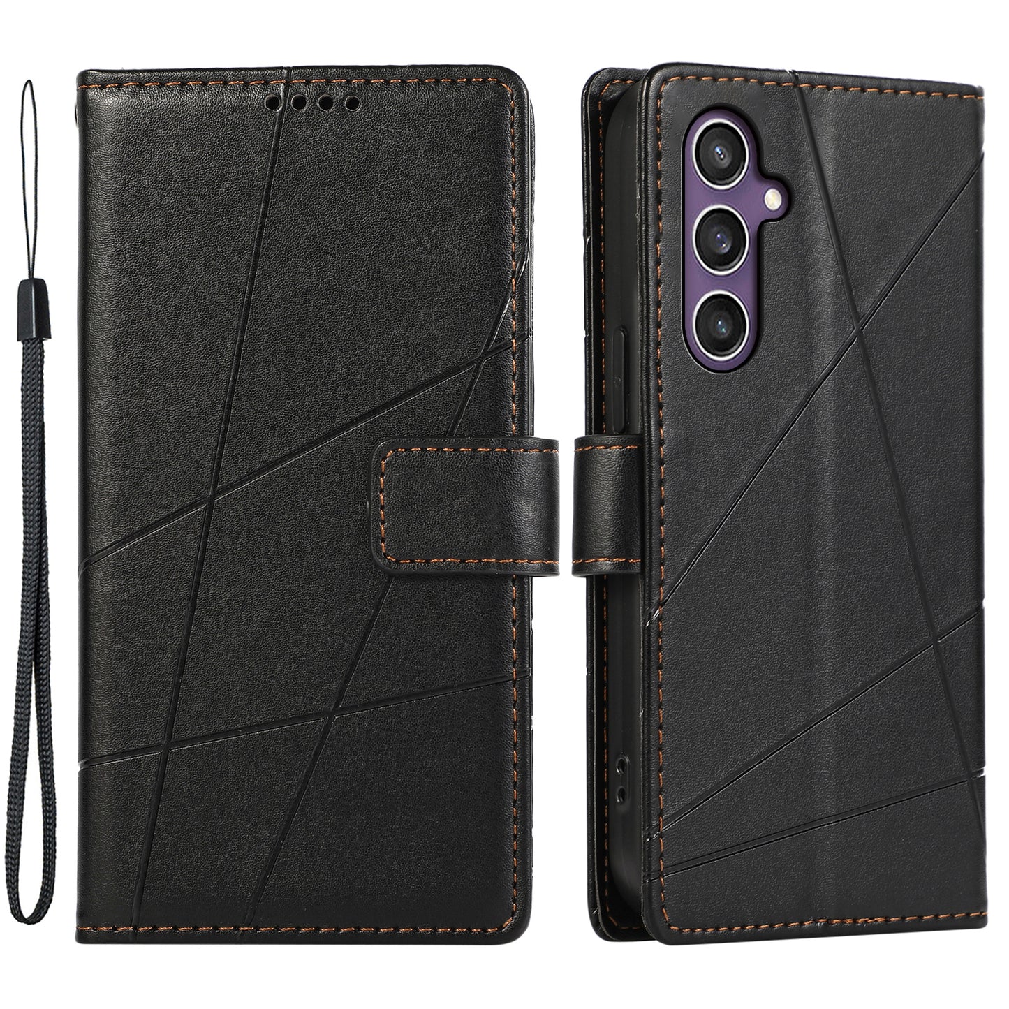 DF-06 For Samsung Galaxy S24 Cell Phone Cases with Strap Imprinted PU Leather Cover - Black