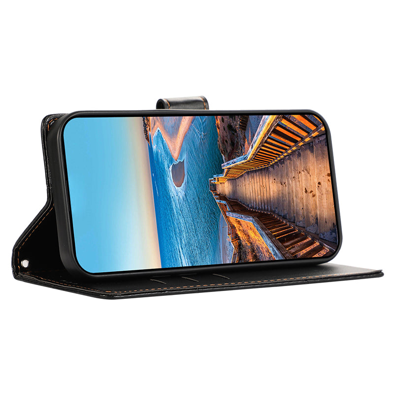 DF-06 For Samsung Galaxy S24 Cell Phone Cases with Strap Imprinted PU Leather Cover - Black