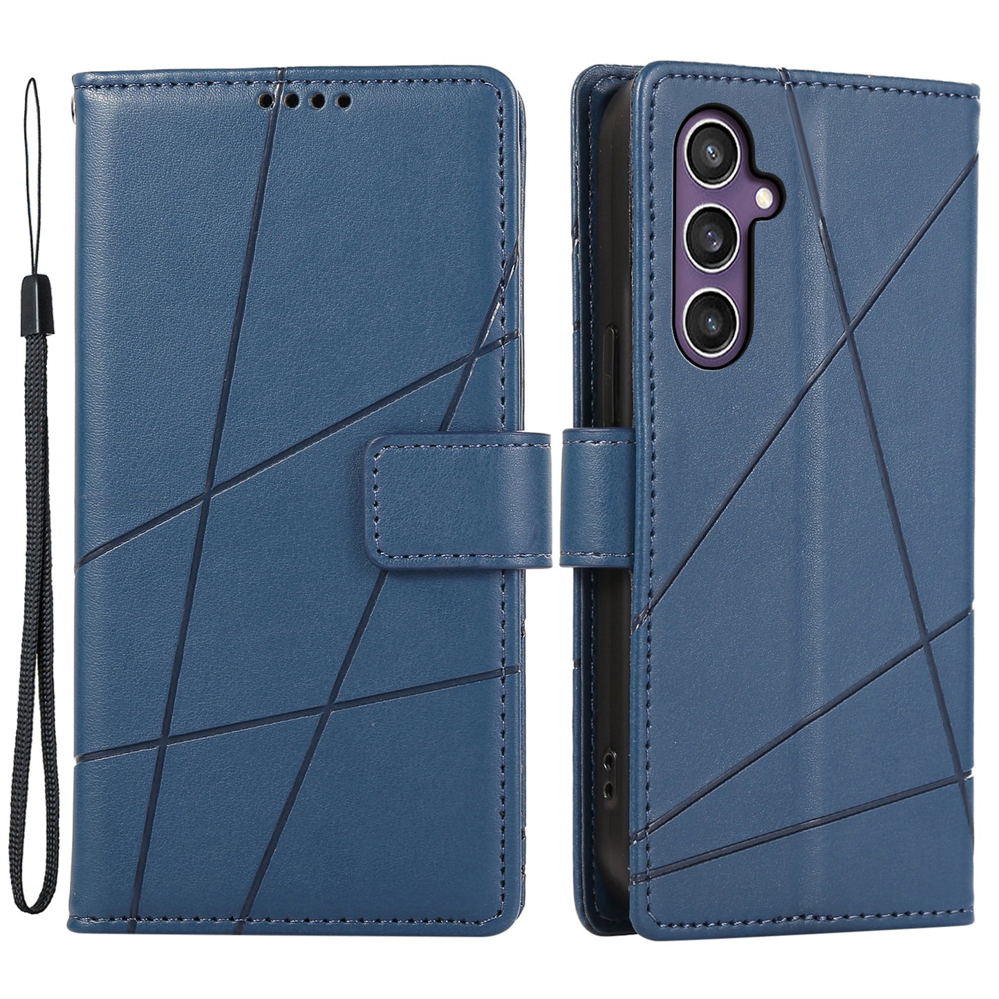 DF-06 For Samsung Galaxy S24 Cell Phone Cases with Strap Imprinted PU Leather Cover - Blue