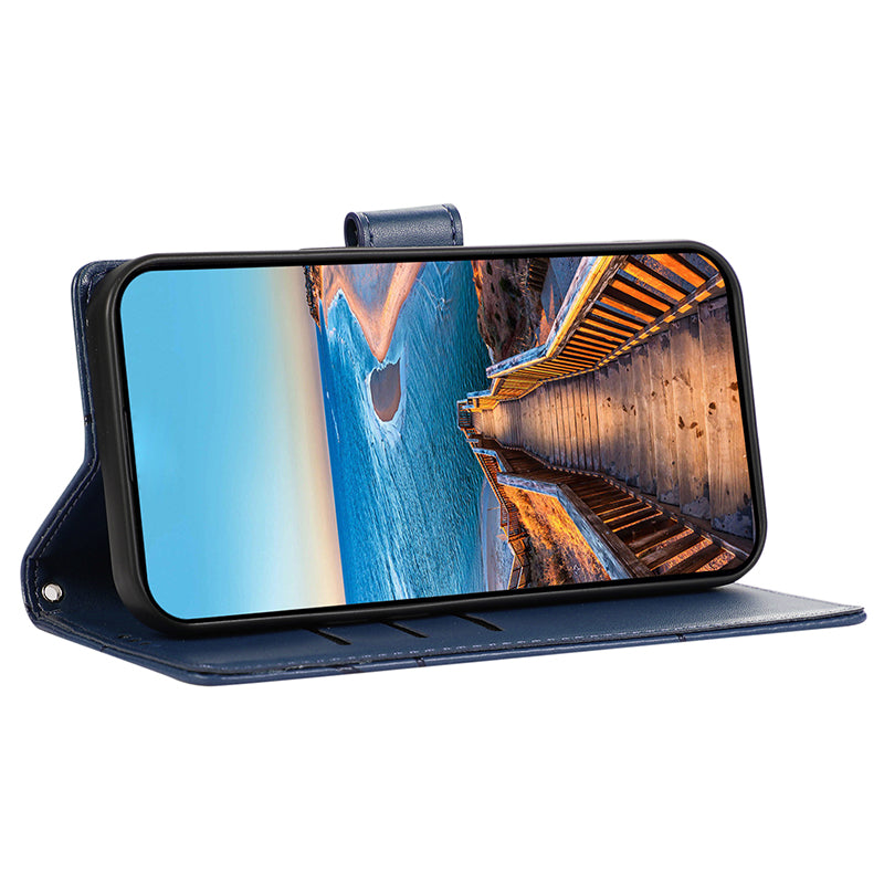 DF-06 For Samsung Galaxy S24 Cell Phone Cases with Strap Imprinted PU Leather Cover - Blue
