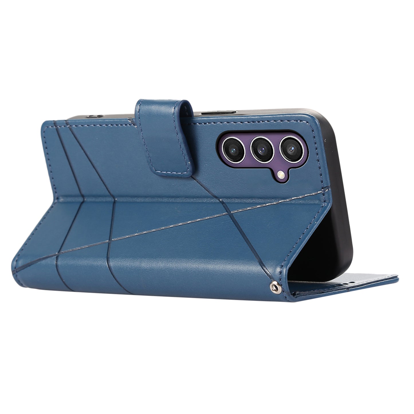 DF-06 For Samsung Galaxy S24 Cell Phone Cases with Strap Imprinted PU Leather Cover - Blue