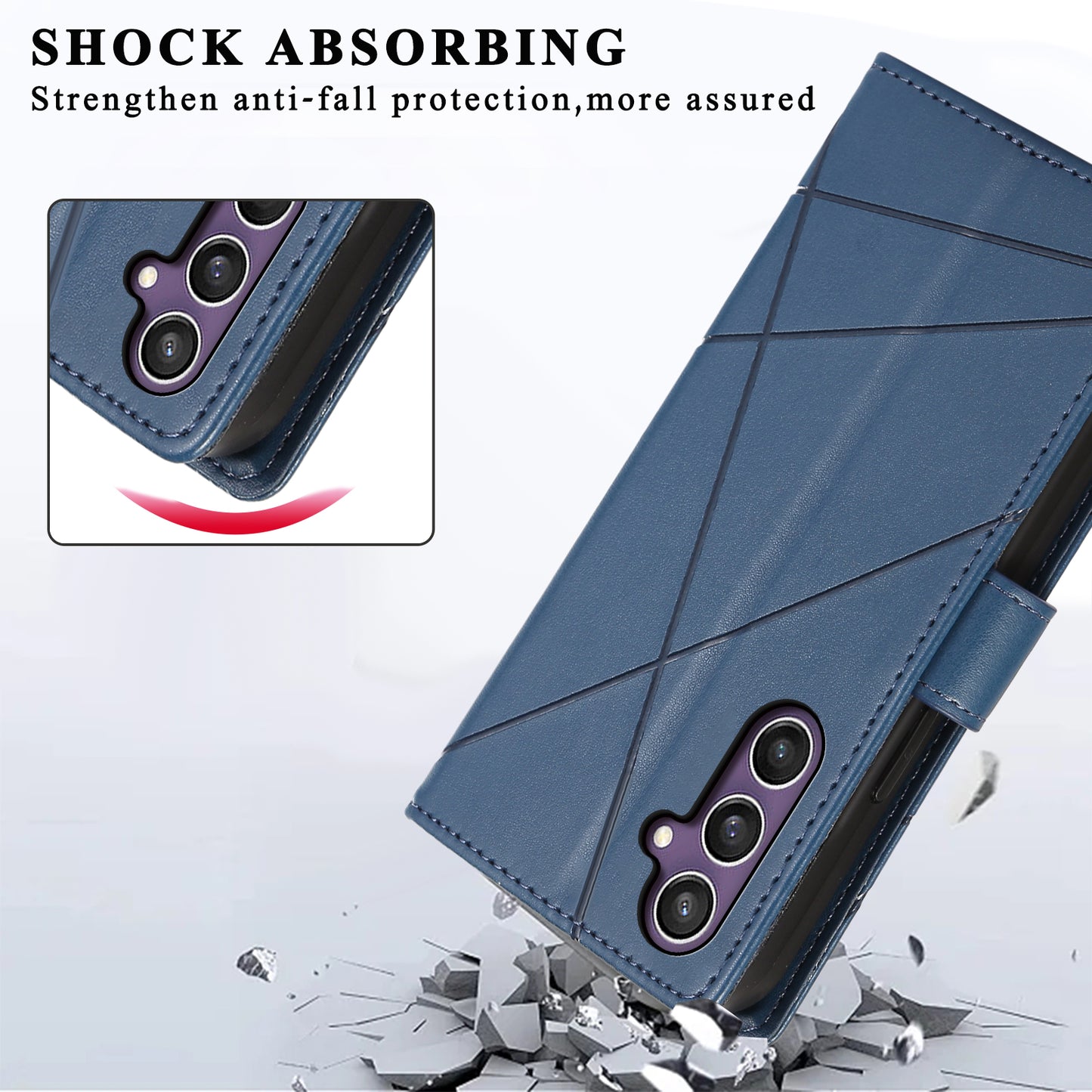 DF-06 For Samsung Galaxy S24 Cell Phone Cases with Strap Imprinted PU Leather Cover - Blue