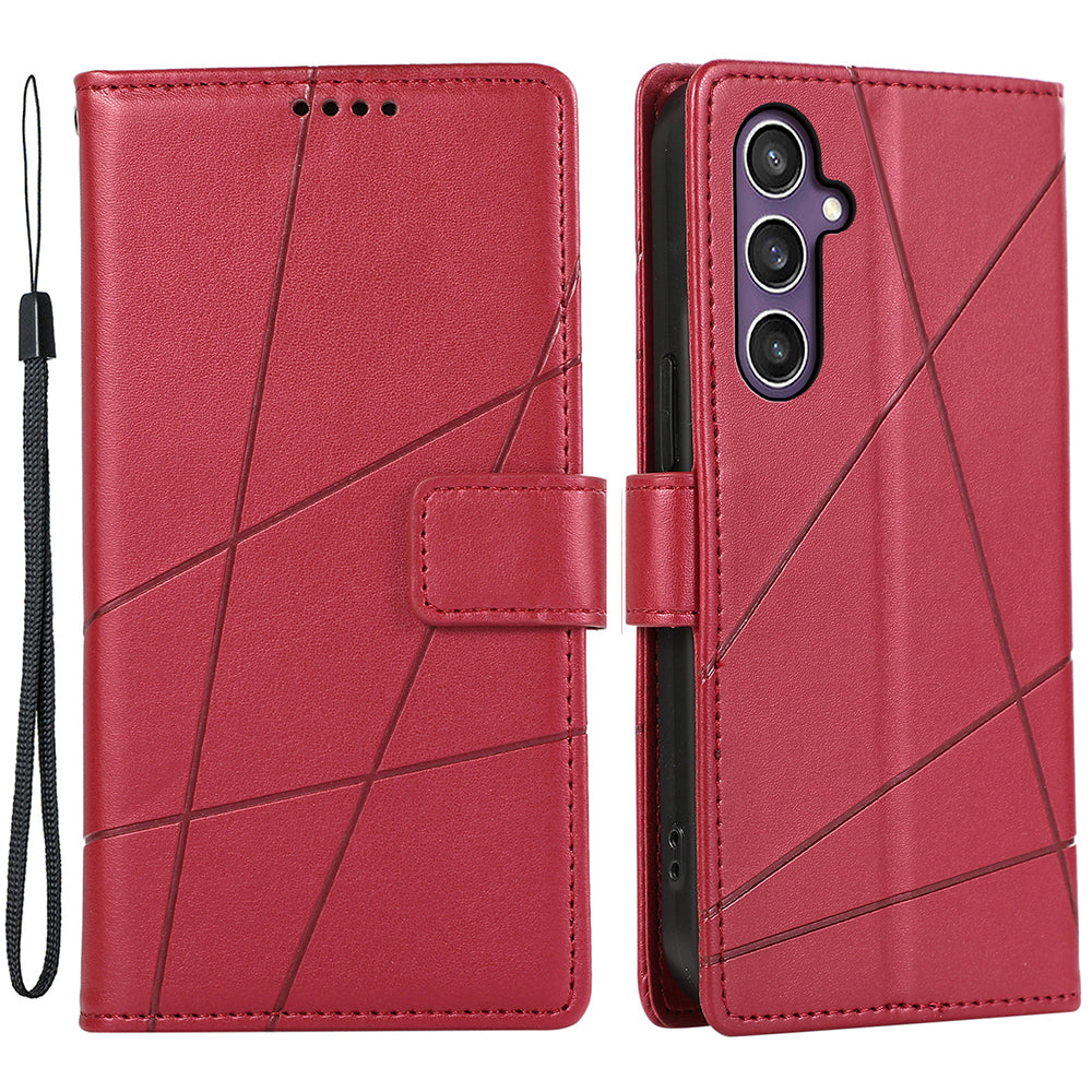 DF-06 For Samsung Galaxy S24 Cell Phone Cases with Strap Imprinted PU Leather Cover - Red