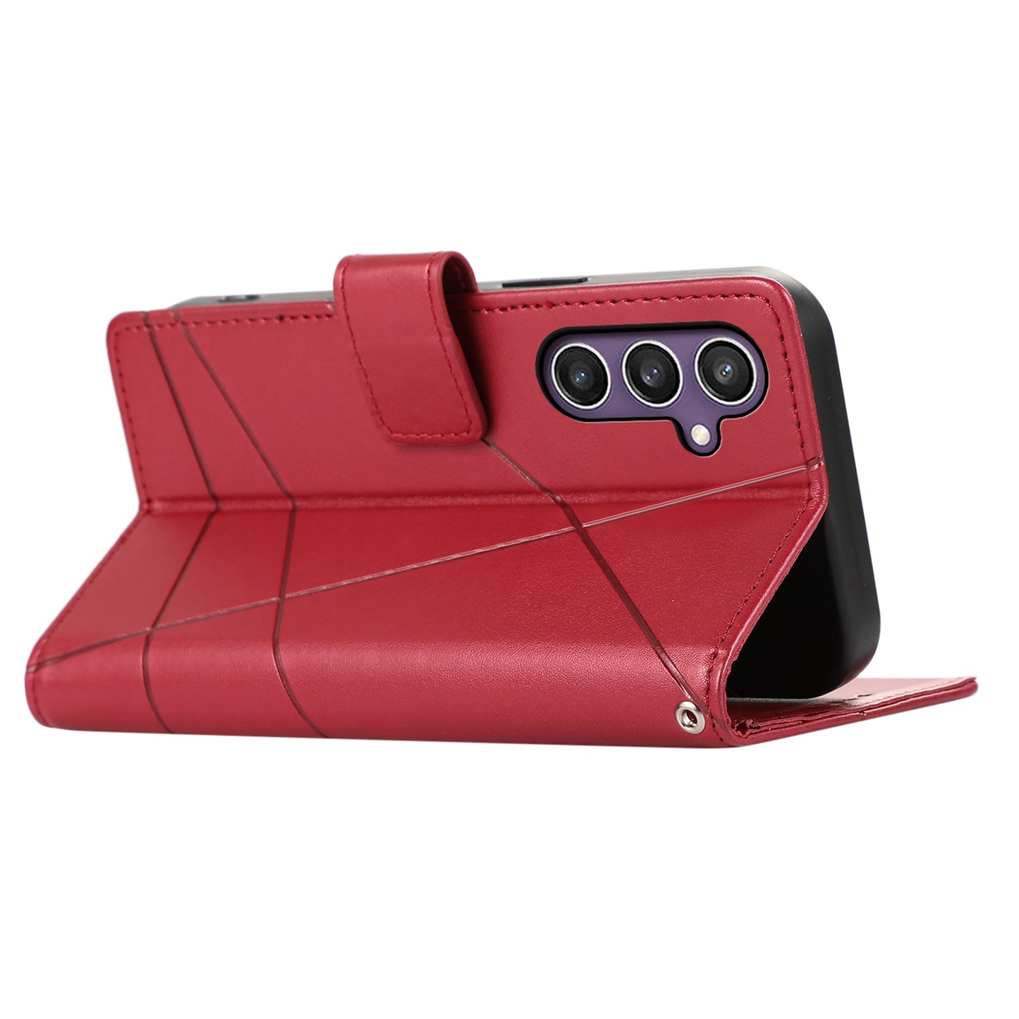 DF-06 For Samsung Galaxy S24 Cell Phone Cases with Strap Imprinted PU Leather Cover - Red