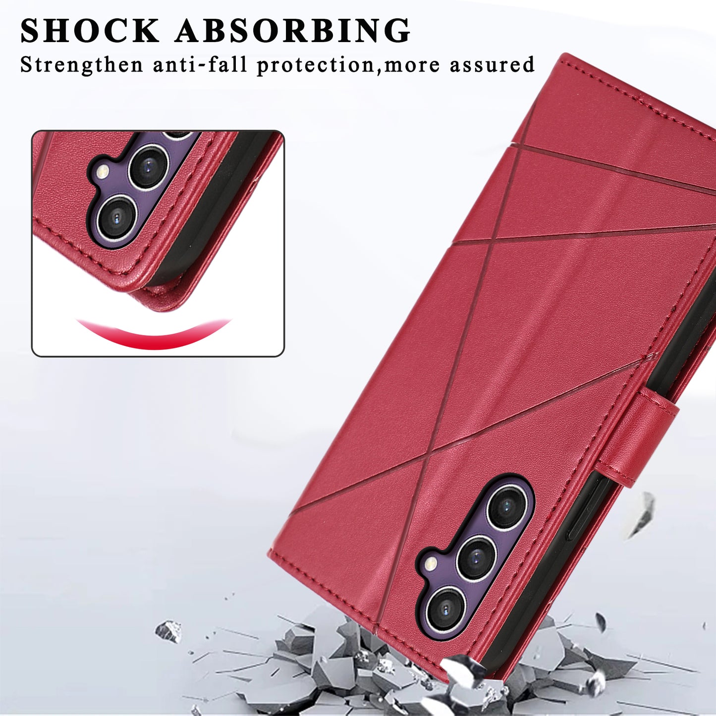 DF-06 For Samsung Galaxy S24 Cell Phone Cases with Strap Imprinted PU Leather Cover - Red