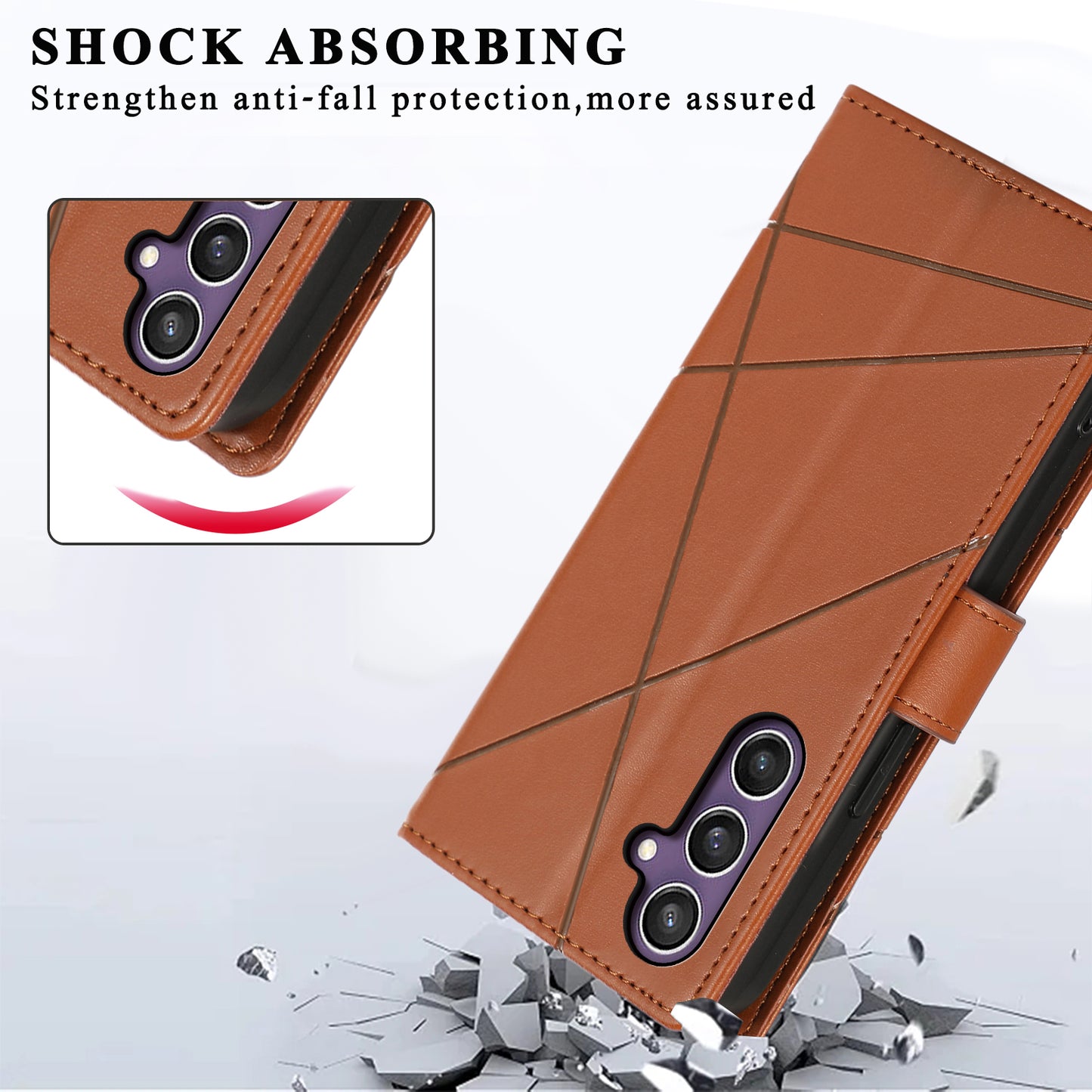 DF-06 For Samsung Galaxy S24 Cell Phone Cases with Strap Imprinted PU Leather Cover - Brown