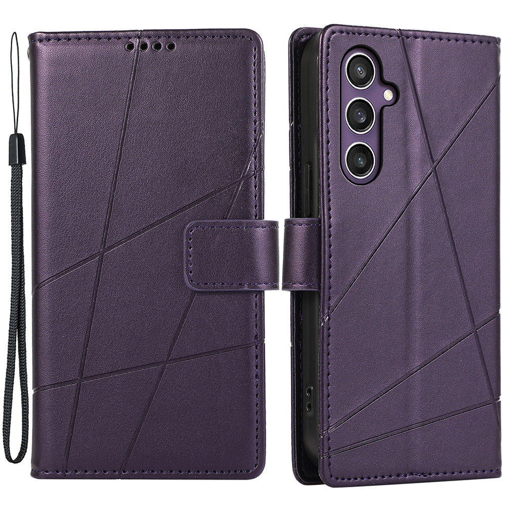 DF-06 For Samsung Galaxy S24 Cell Phone Cases with Strap Imprinted PU Leather Cover - Purple