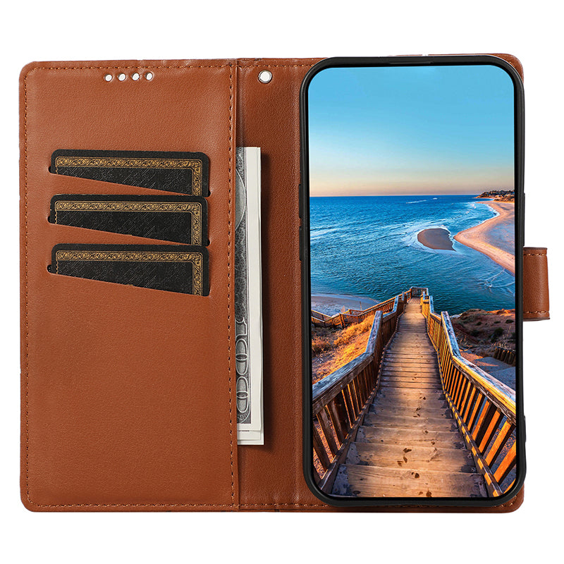 DF-06 For Samsung Galaxy S24+ Cell Phone Cases Imprinted Folio Flip PU Leather Cover - Brown