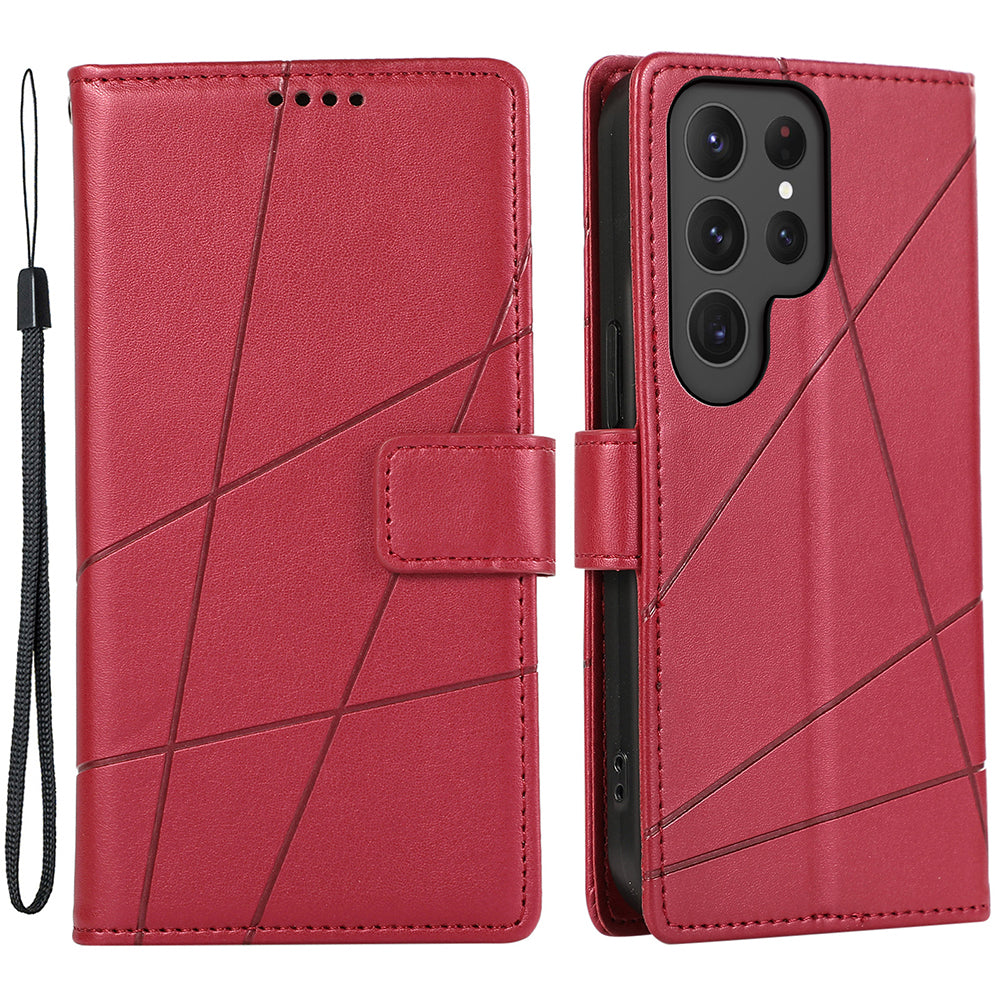 DF-06 Cell Phone Cases for Samsung Galaxy S24 Ultra Anti-scratch Imprinted PU Leather Cover - Red