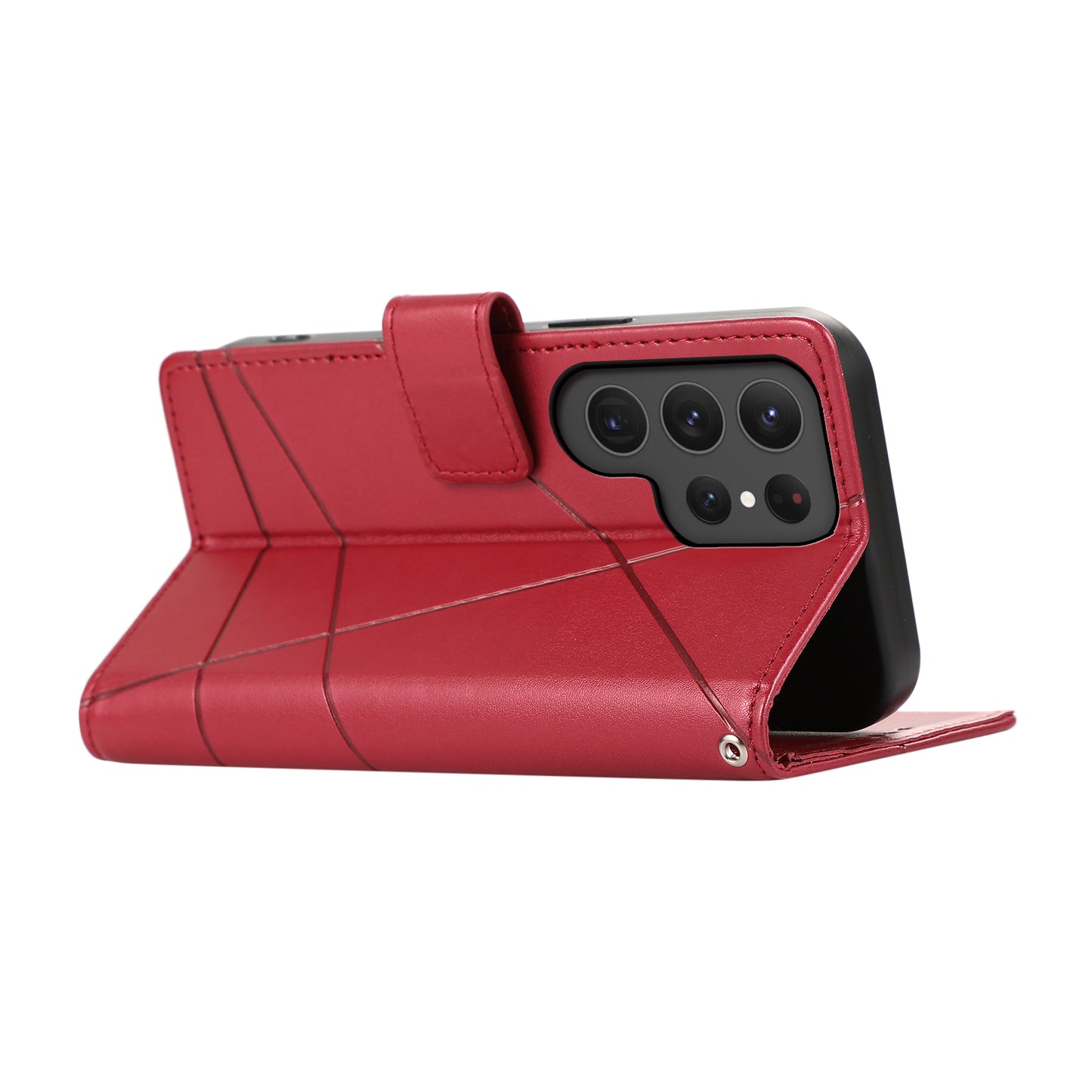 DF-06 Cell Phone Cases for Samsung Galaxy S24 Ultra Anti-scratch Imprinted PU Leather Cover - Red