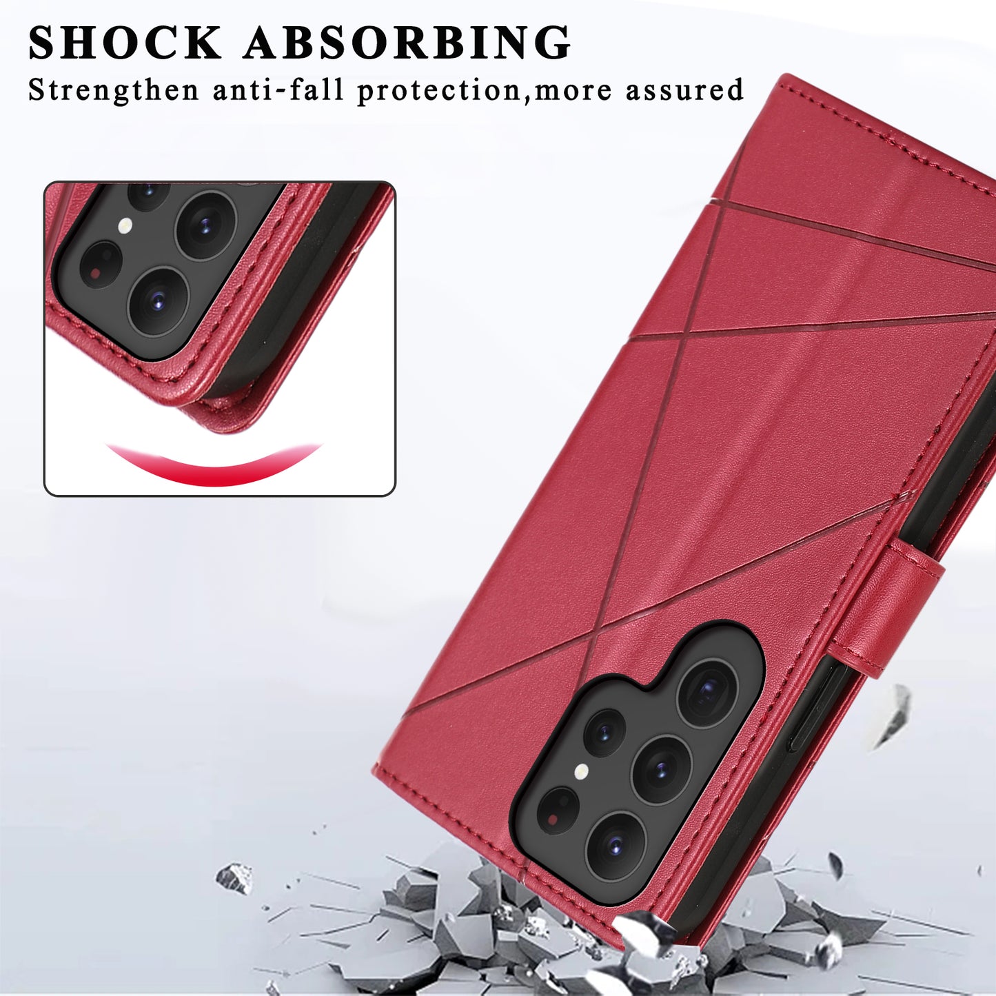 DF-06 Cell Phone Cases for Samsung Galaxy S24 Ultra Anti-scratch Imprinted PU Leather Cover - Red