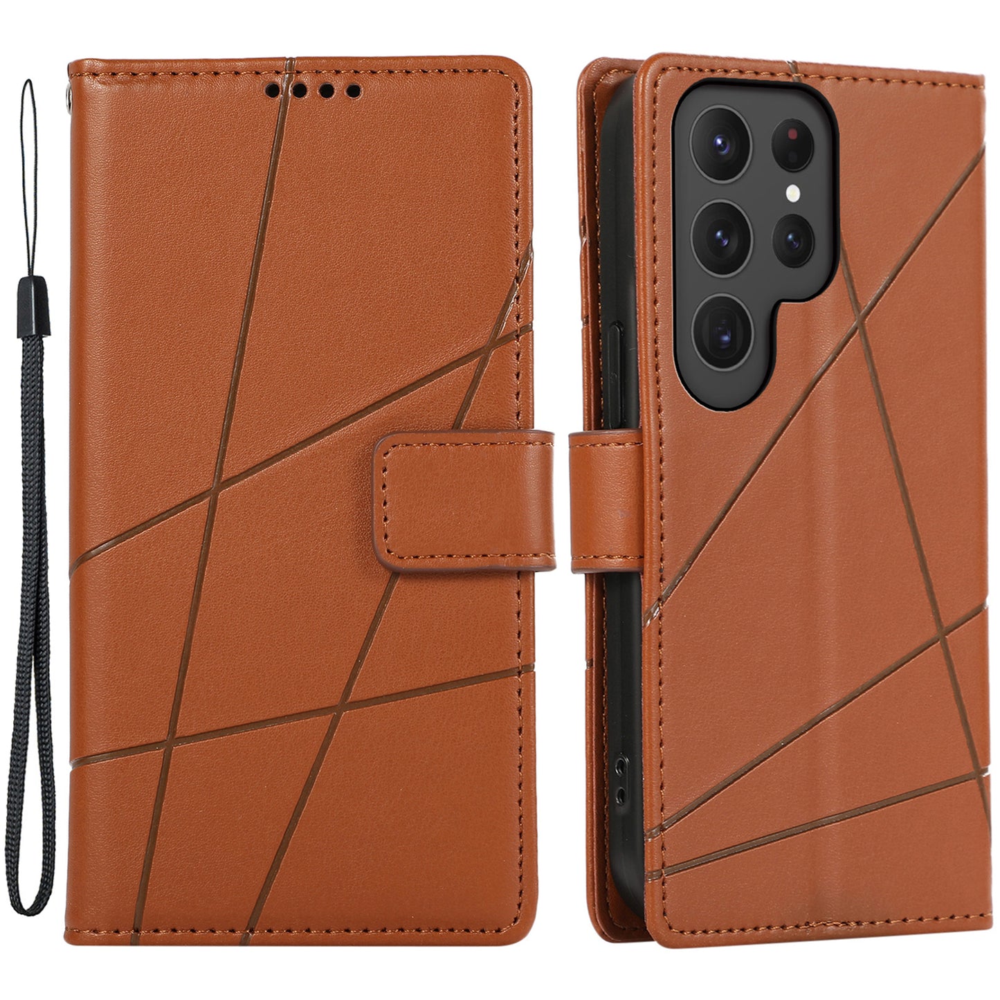 DF-06 Cell Phone Cases for Samsung Galaxy S24 Ultra Anti-scratch Imprinted PU Leather Cover - Brown