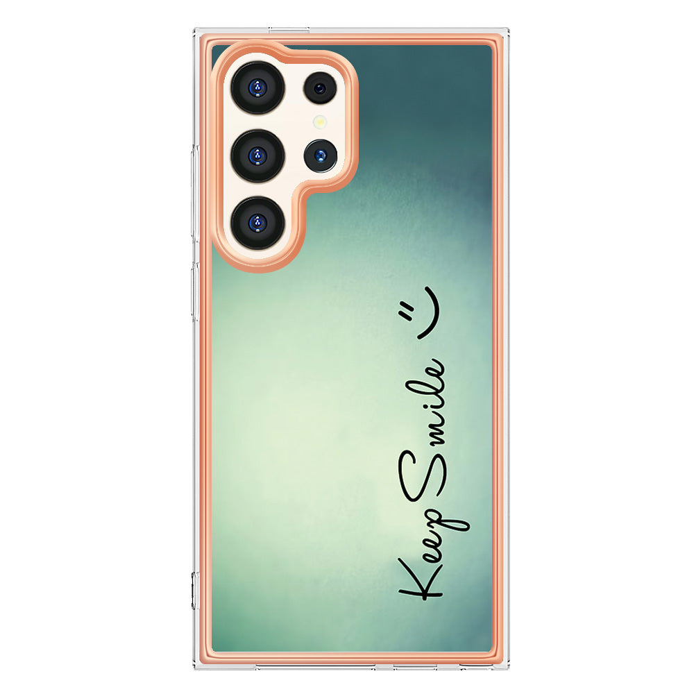 YB IMD Series-19 Style-D For Samsung Galaxy S24 Ultra Phone Case Electroplating Edge 2.0mm TPU Cover - Keep Smile